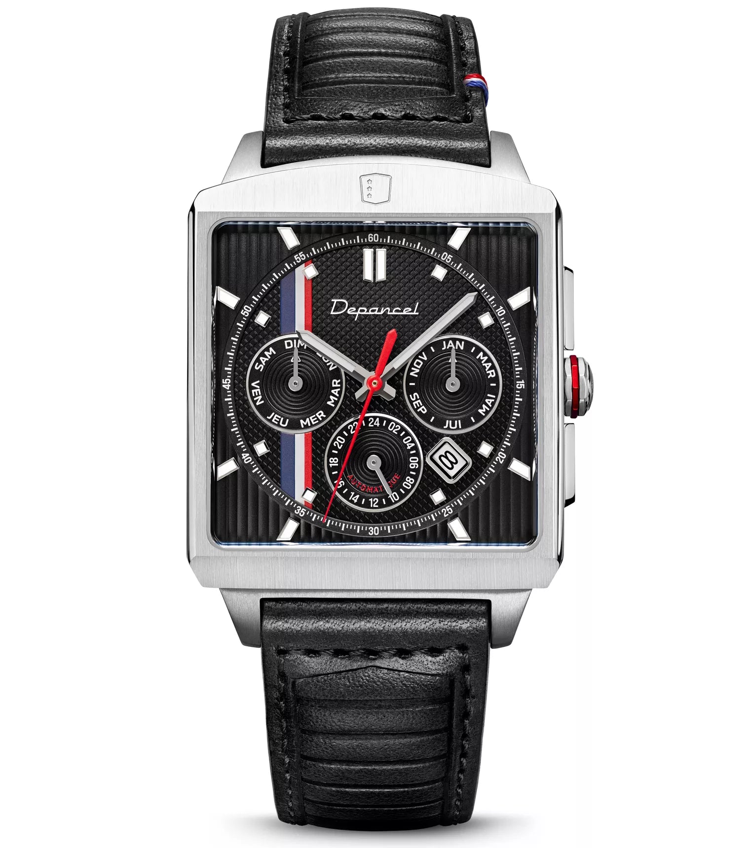 Serie-R - F-back - Black Shadow - montre française homme automatique - calendrier carré