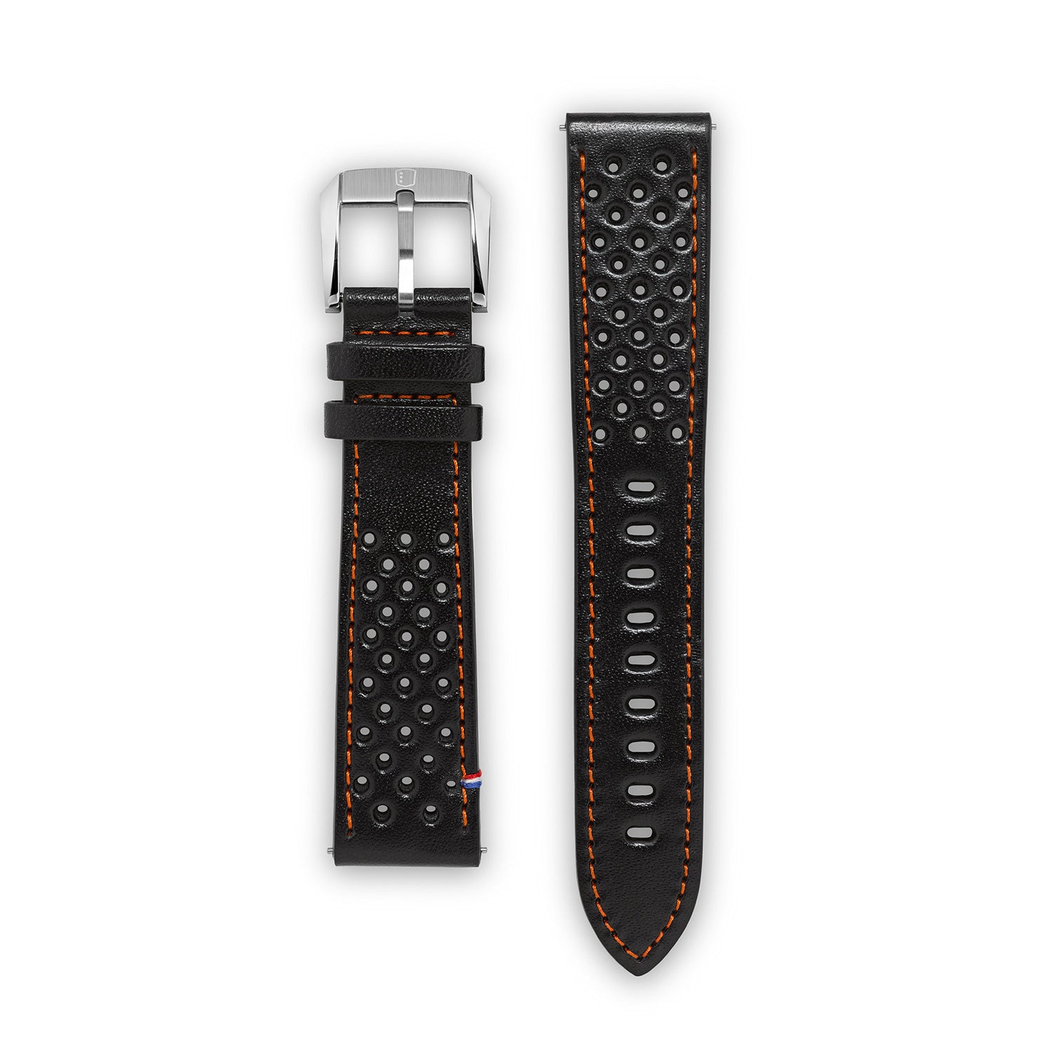 Leather Strap - Racing Black with Orange Stitching