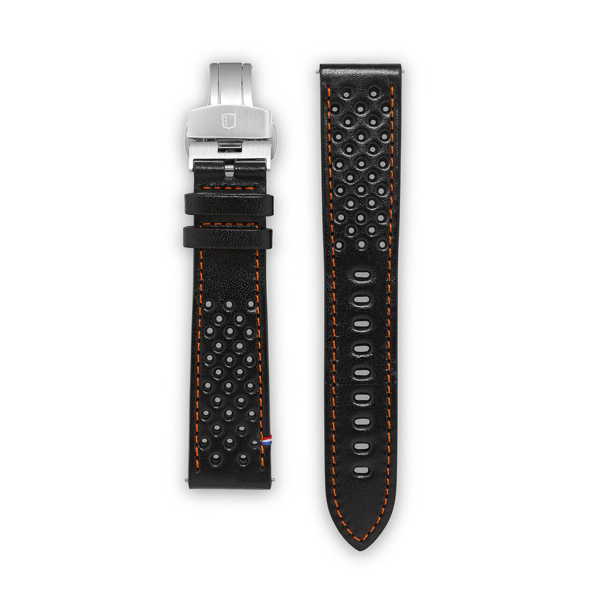Leather Strap - Racing Black with Orange Stitching