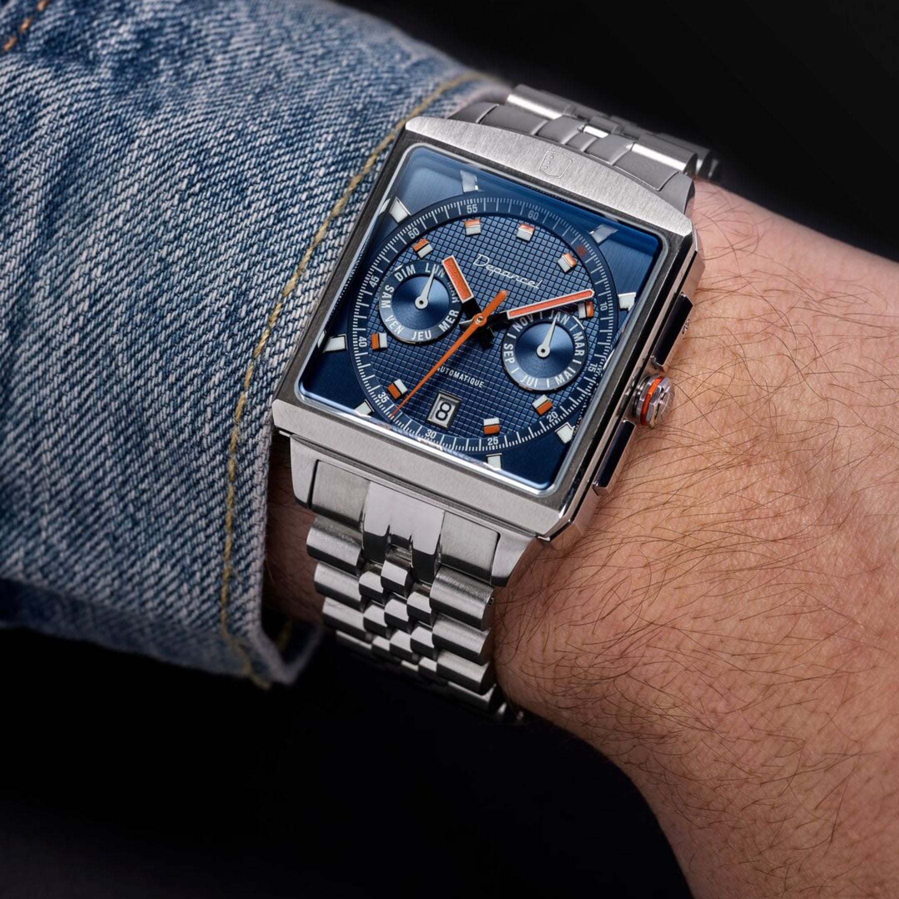 Serie-P - 5 ans - montre française homme automatique - calendrier carré