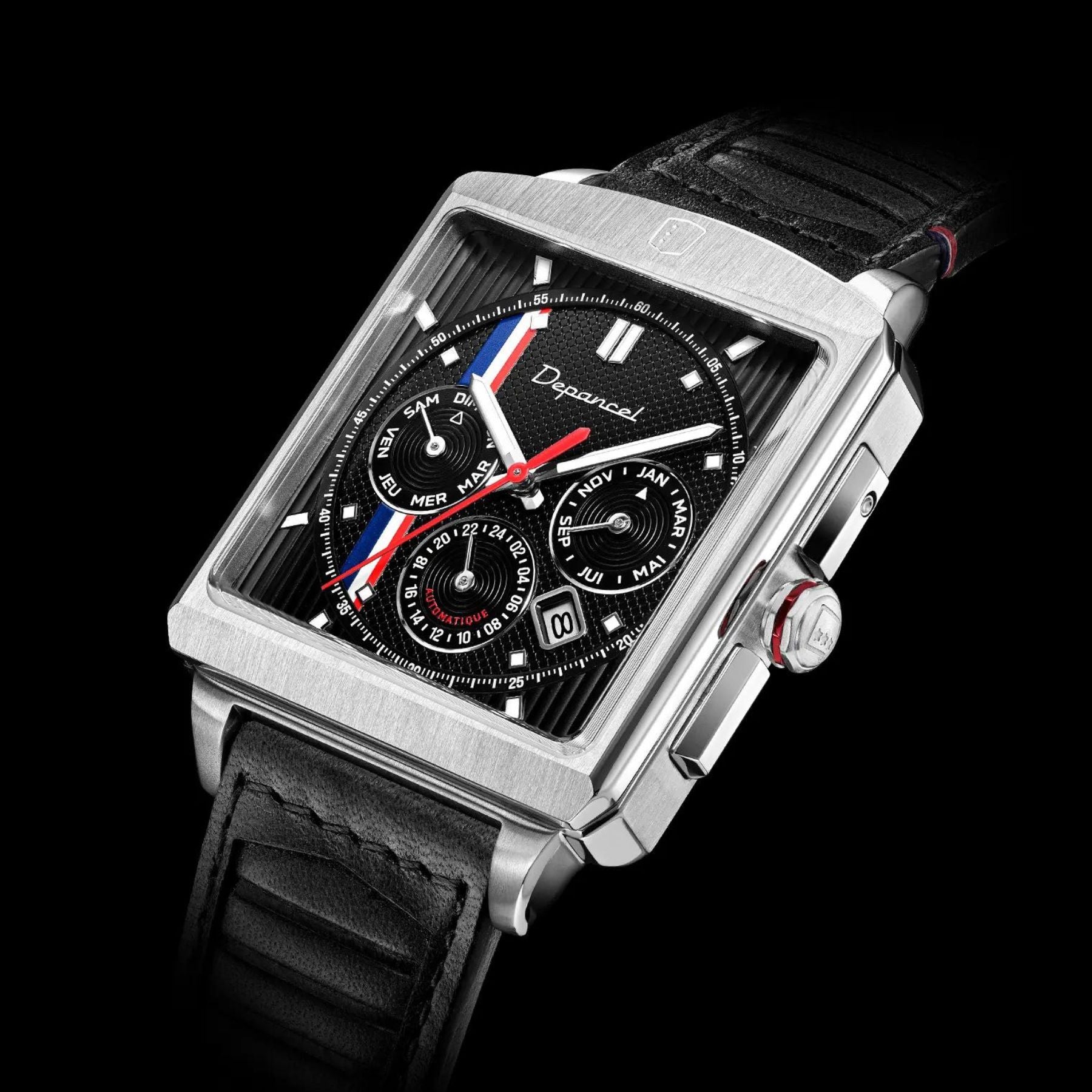 Serie-R - F-back - Black Shadow - montre française homme automatique - calendrier carré