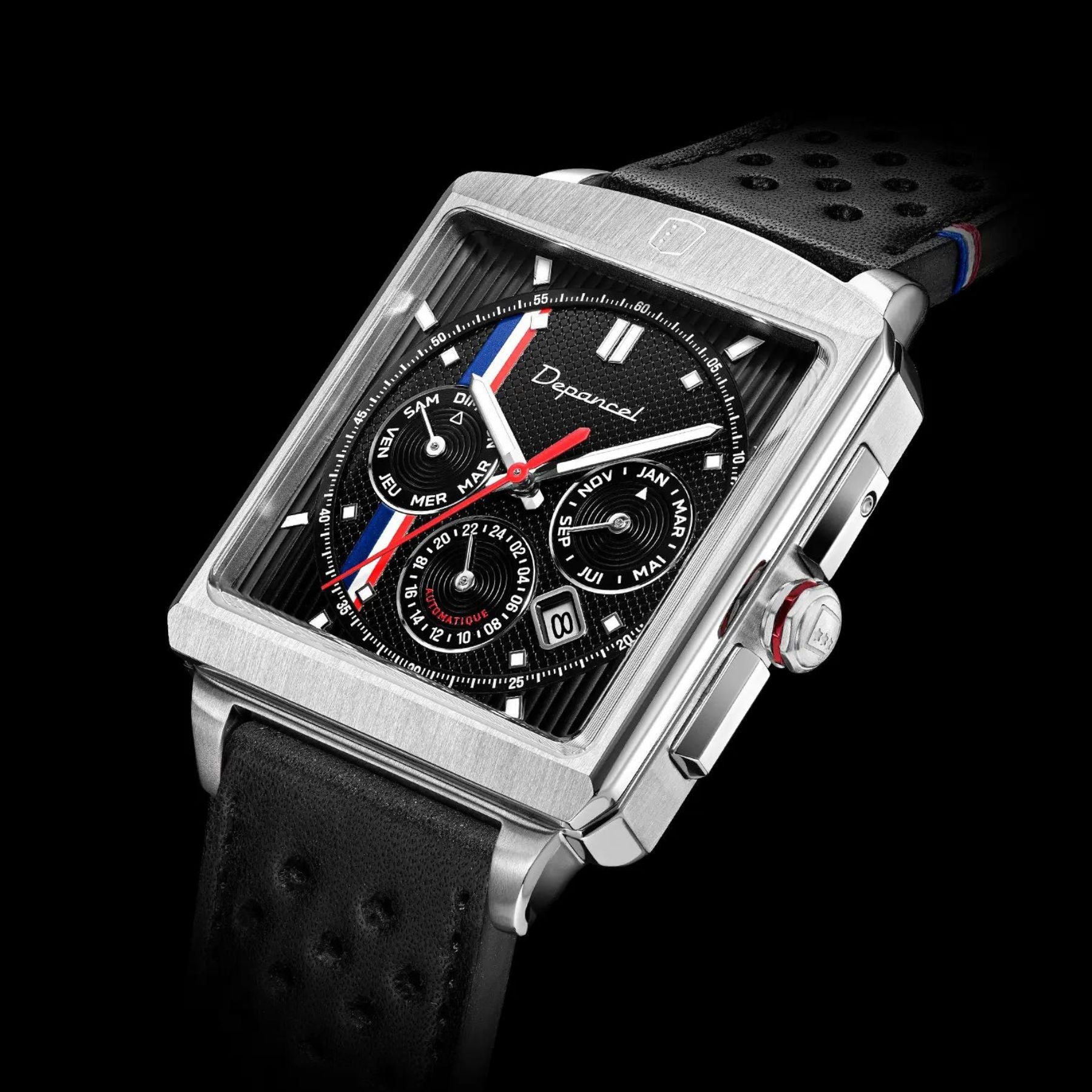 Serie-R - F-back - Black Shadow - montre française homme automatique - calendrier carré