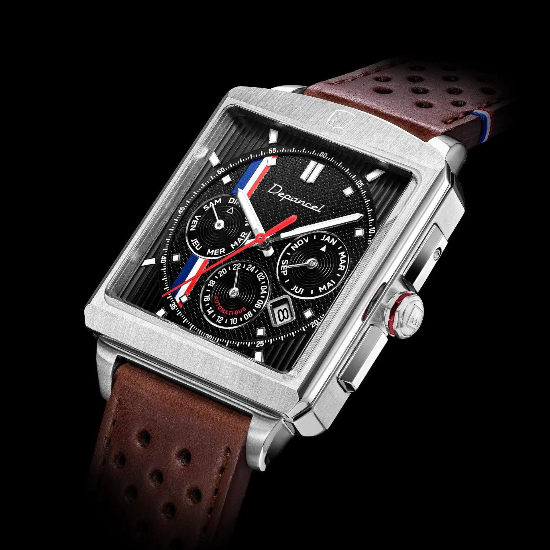 Serie-R - F-back - Black Shadow - montre française homme automatique - calendrier carré