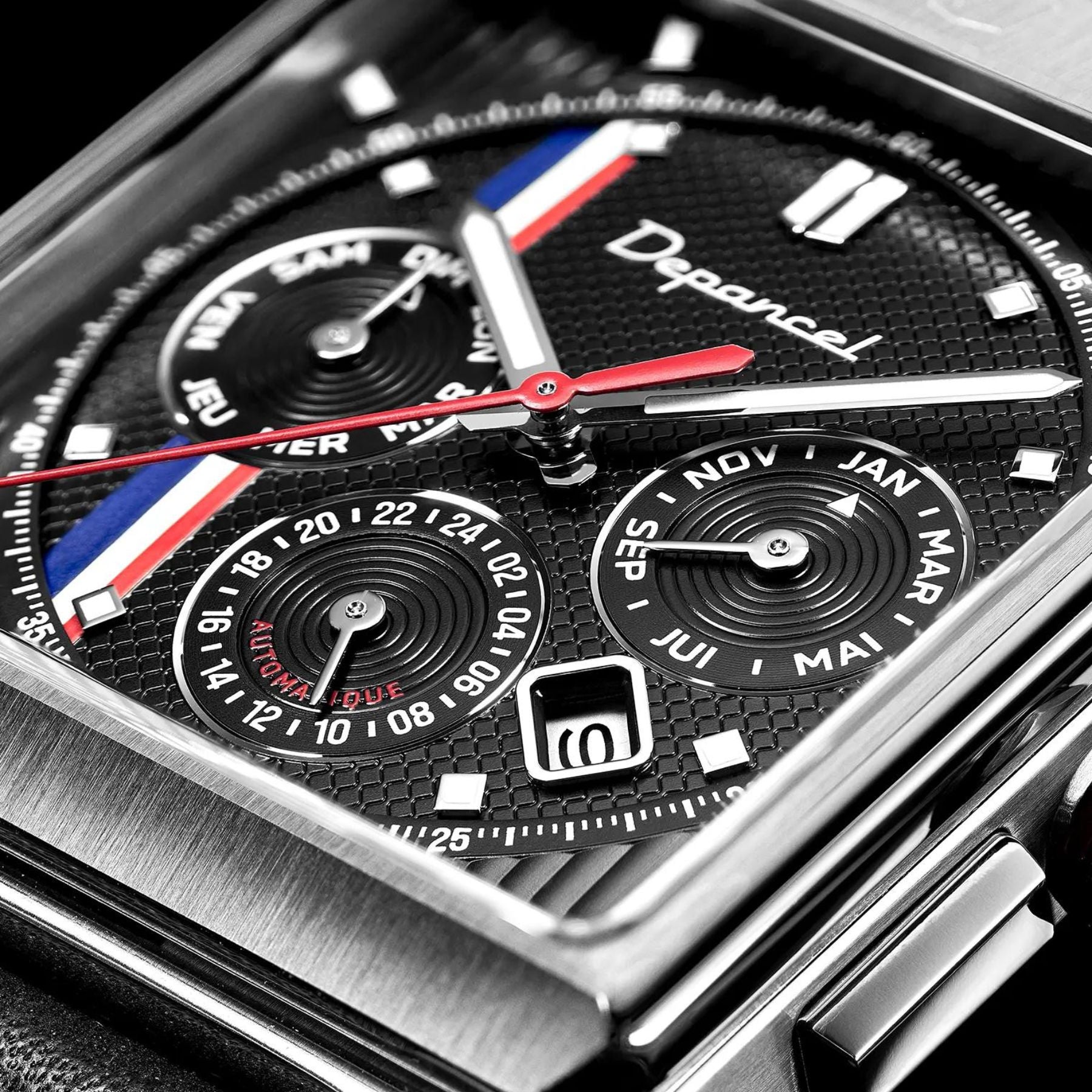 Serie-R - F-back - Black Shadow - montre française homme automatique - calendrier carré