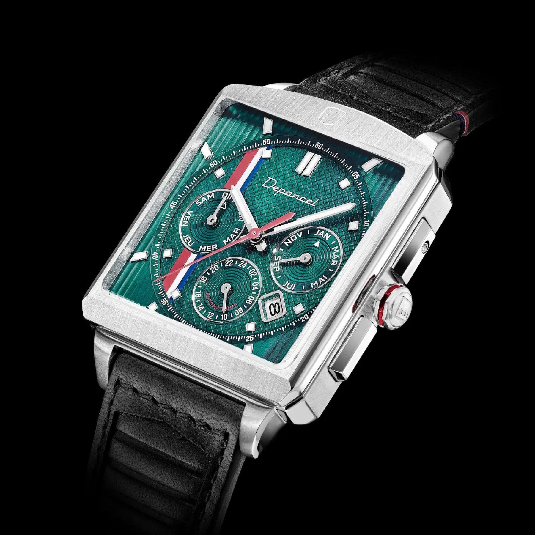 Serie-R - F-back - Metallic Green - montre française homme automatique - calendrier carré