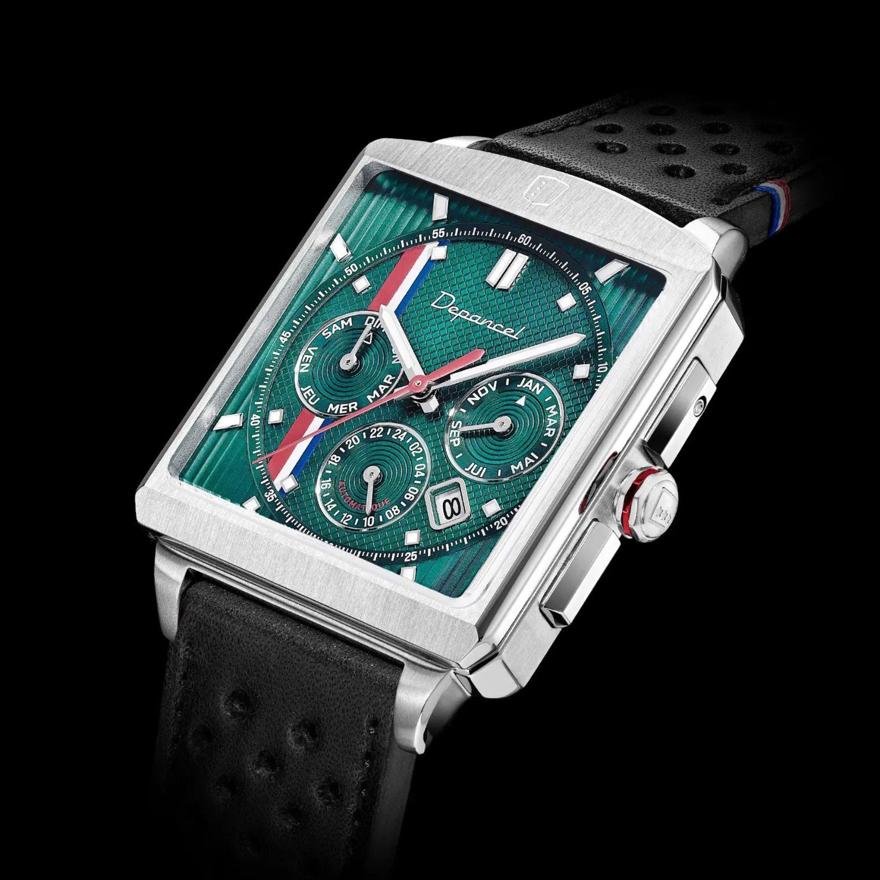 Serie-R - F-back - Metallic Green - montre française homme automatique - calendrier carré