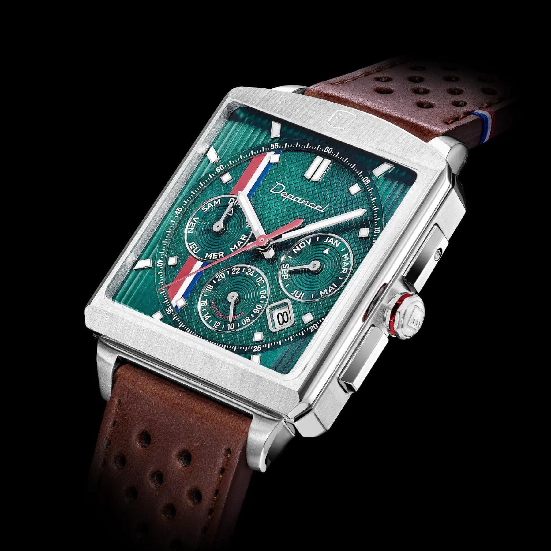 Serie-R - F-back - Metallic Green - montre française homme automatique - calendrier carré
