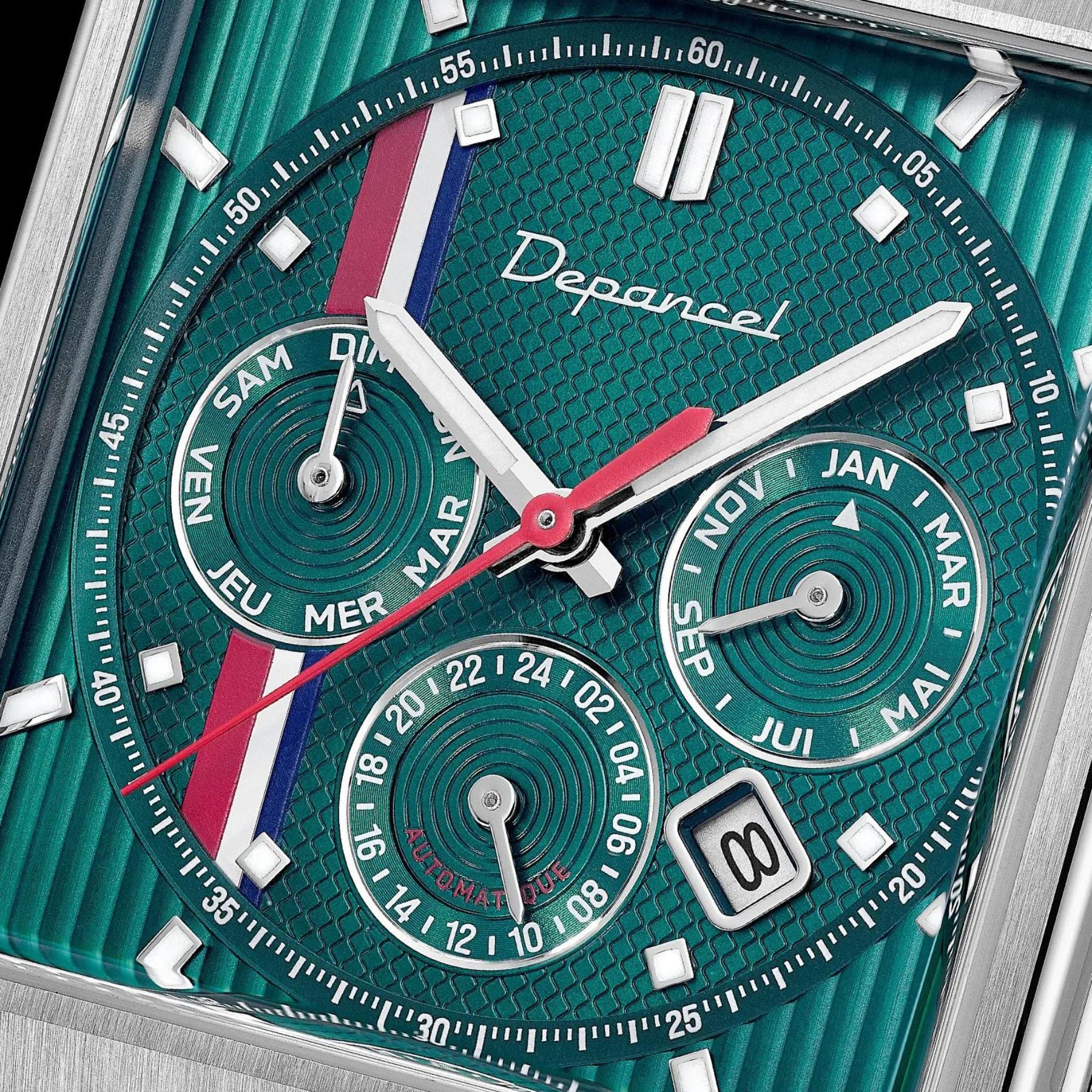 Serie-R - F-back - Metallic Green - montre française homme automatique - calendrier carré