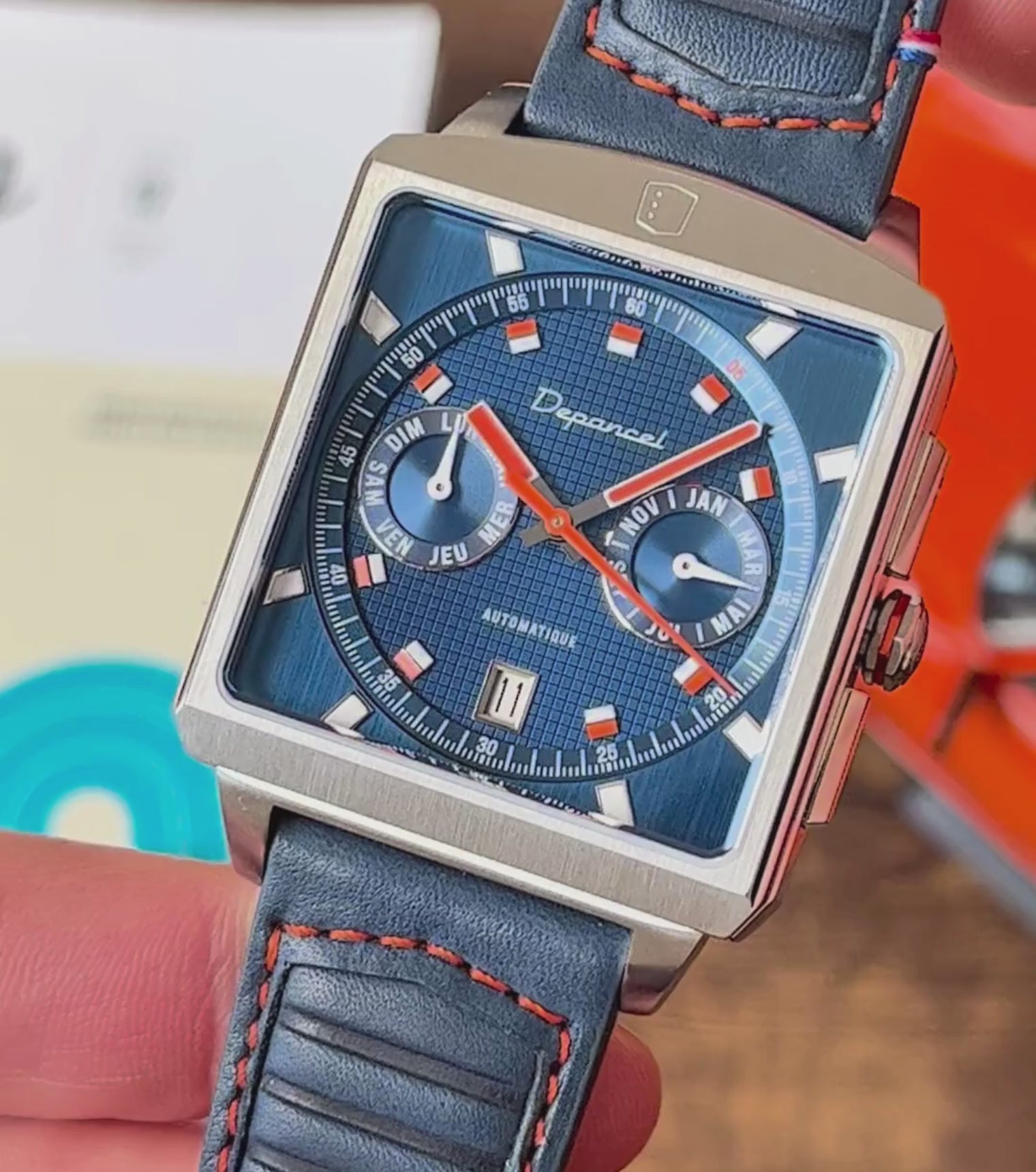 Serie-P - 5 ans - montre française homme automatique - calendrier carré