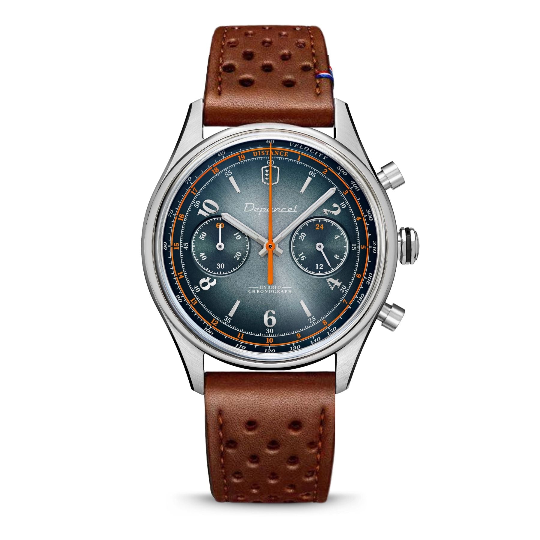 Allure Stradale chronographe mecaquartz azzuro bracelet marron montre francaise 39mm