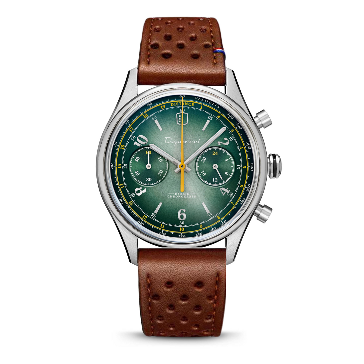 Allure Stradale chronographe mecaquartz verde bracelet marron montre francaise 39mm