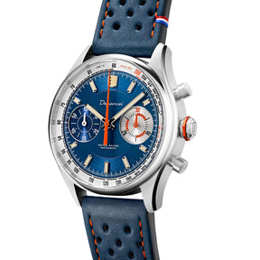 Allure chronographe manuel cadran bleu bracelet bleu 3_4 montre francaise 39mm