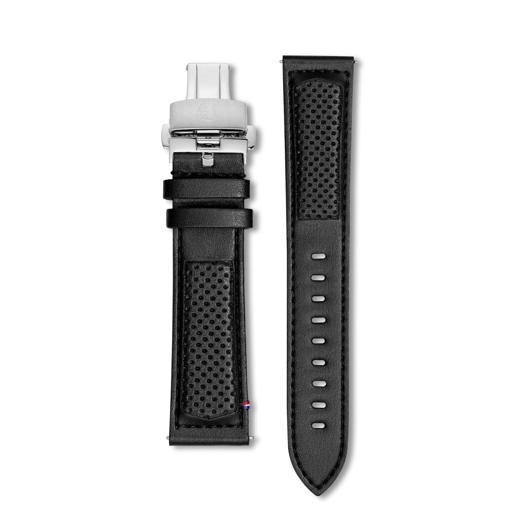 Bracelet cuir boucle déployante - Traforato - noir - montre française homme automatique