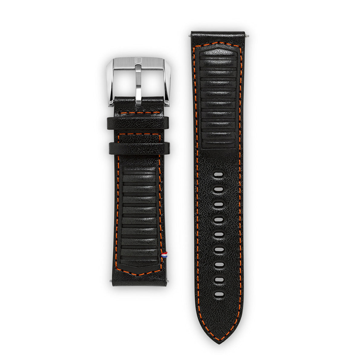 Leather Strap - Driving Black with Orange Stitching