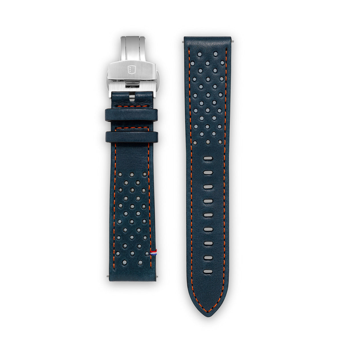 Leather Strap - Racing Blue with Orange stitching
