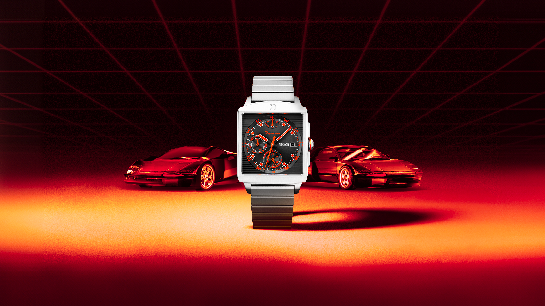 Série-R 80s montre française carrée automatique homme noir et orange
