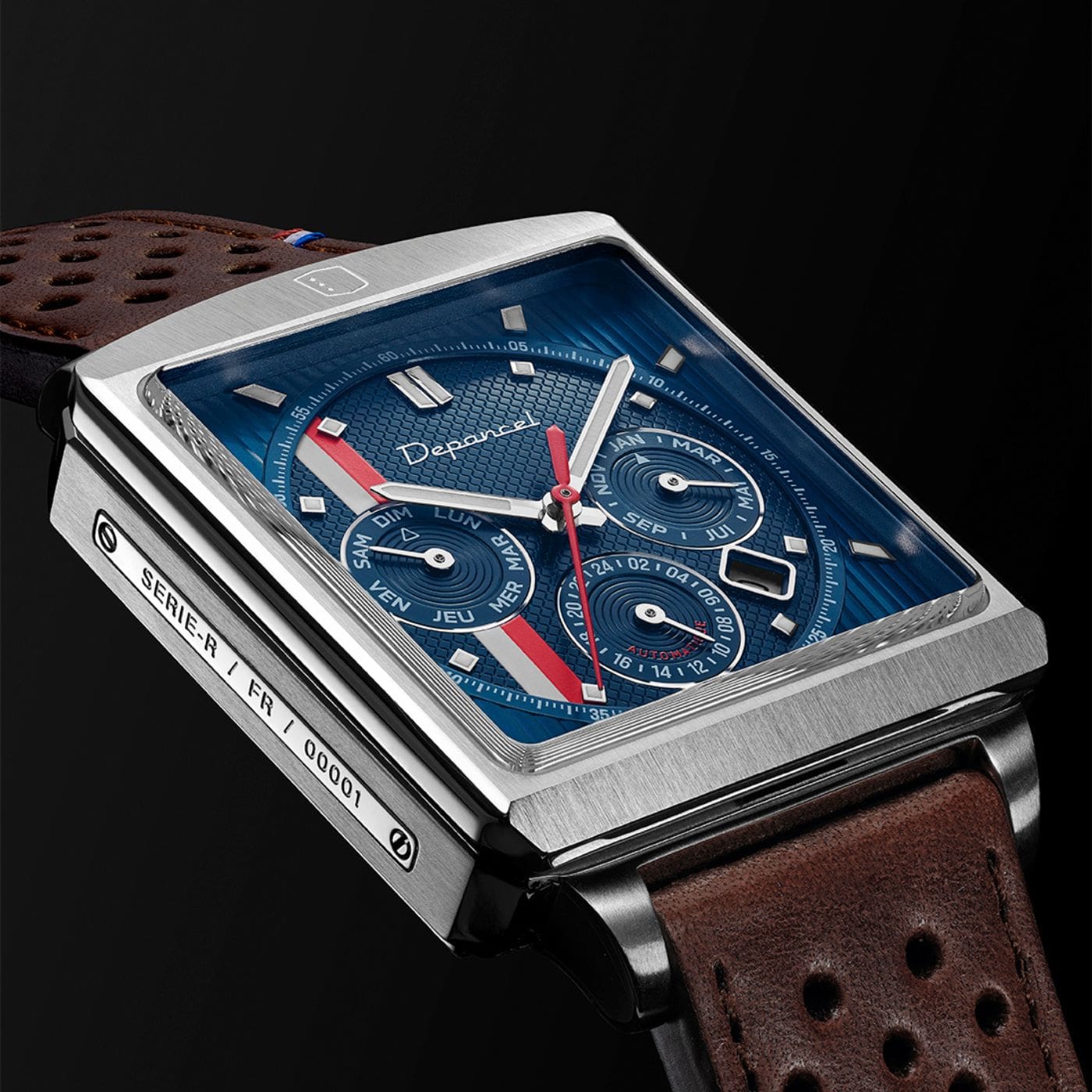 Serie-R - F-back - Dusk Blue - montre française homme automatique - calendrier carré