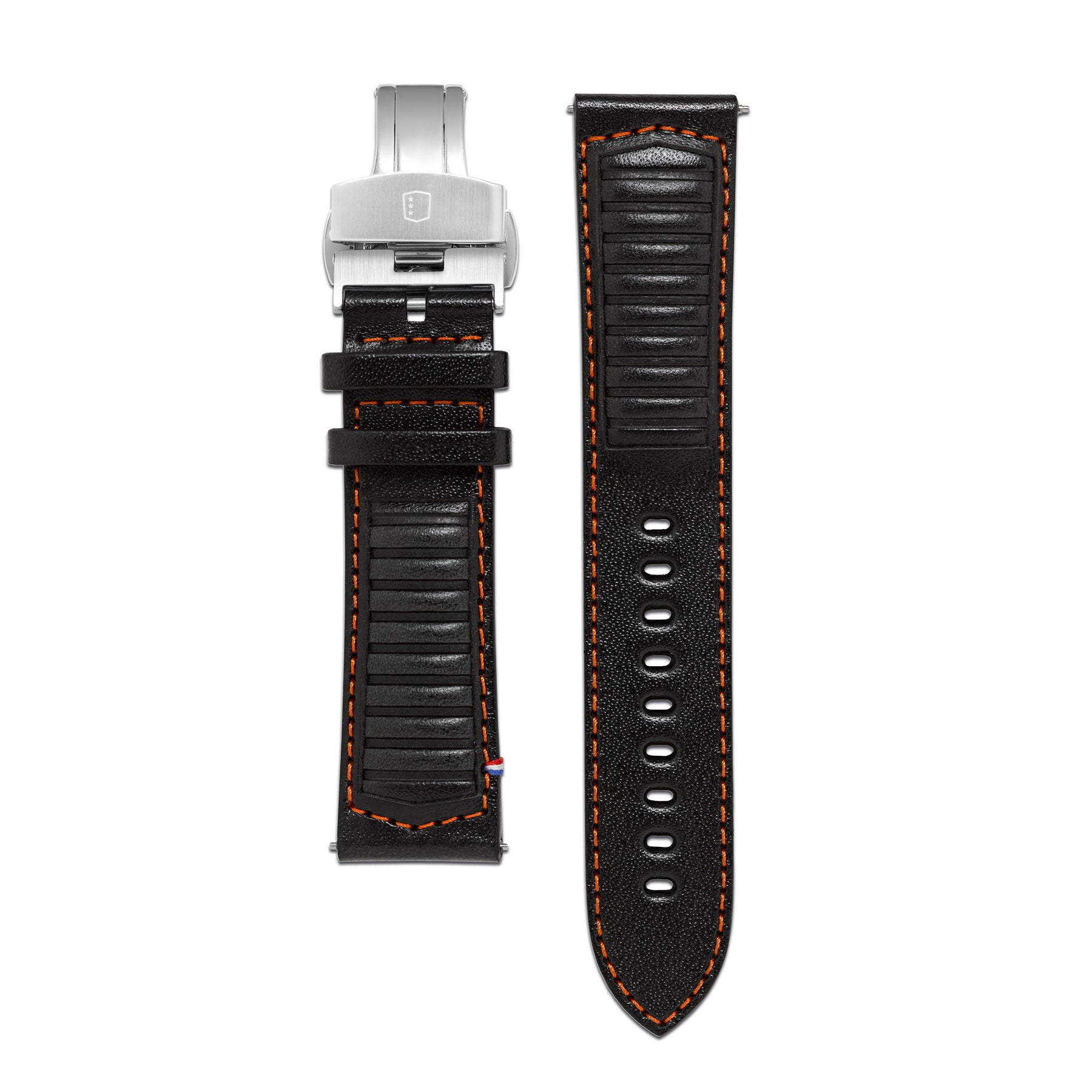 Bracelet Cuir - Driving Noir surpiqûre Orange - 22mm