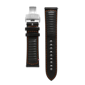Bracelet Cuir - Driving Noir surpiqûre Orange - 22mm