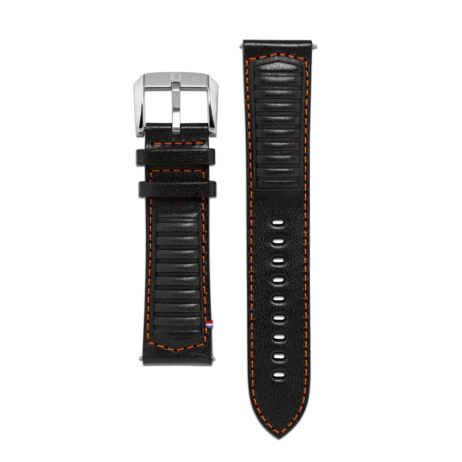 Bracelet Cuir - Driving Noir surpiqûre Orange - 22mm