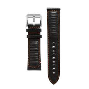 Bracelet Cuir - Driving Noir surpiqûre Orange - 22mm