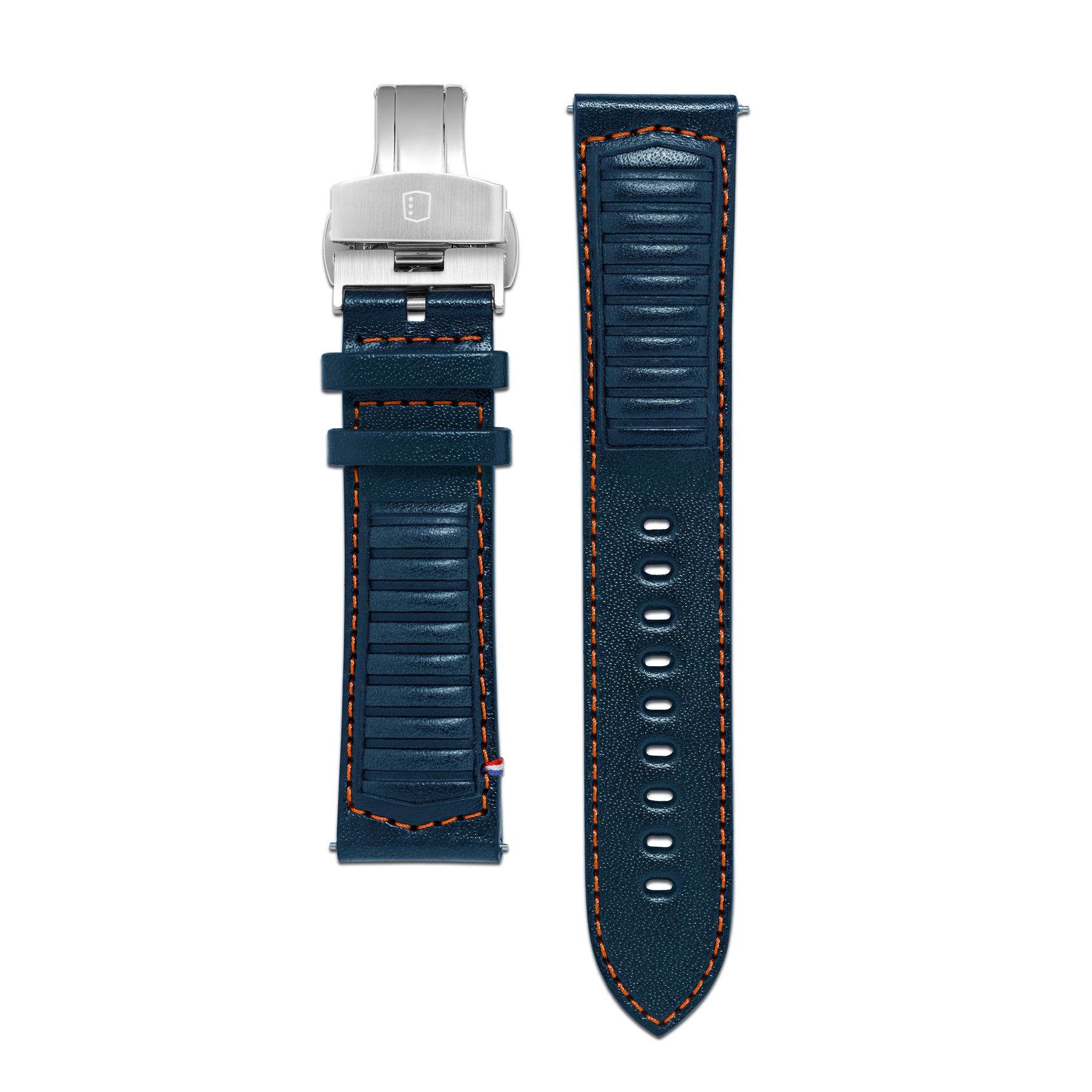 Leather Strap - Driving Blue with Orange Stitching - 22mm