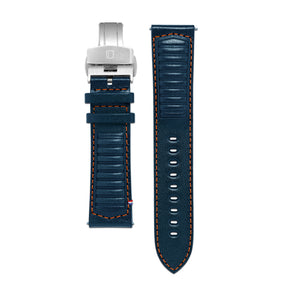 Leather Strap - Driving Blue with Orange Stitching - 22mm