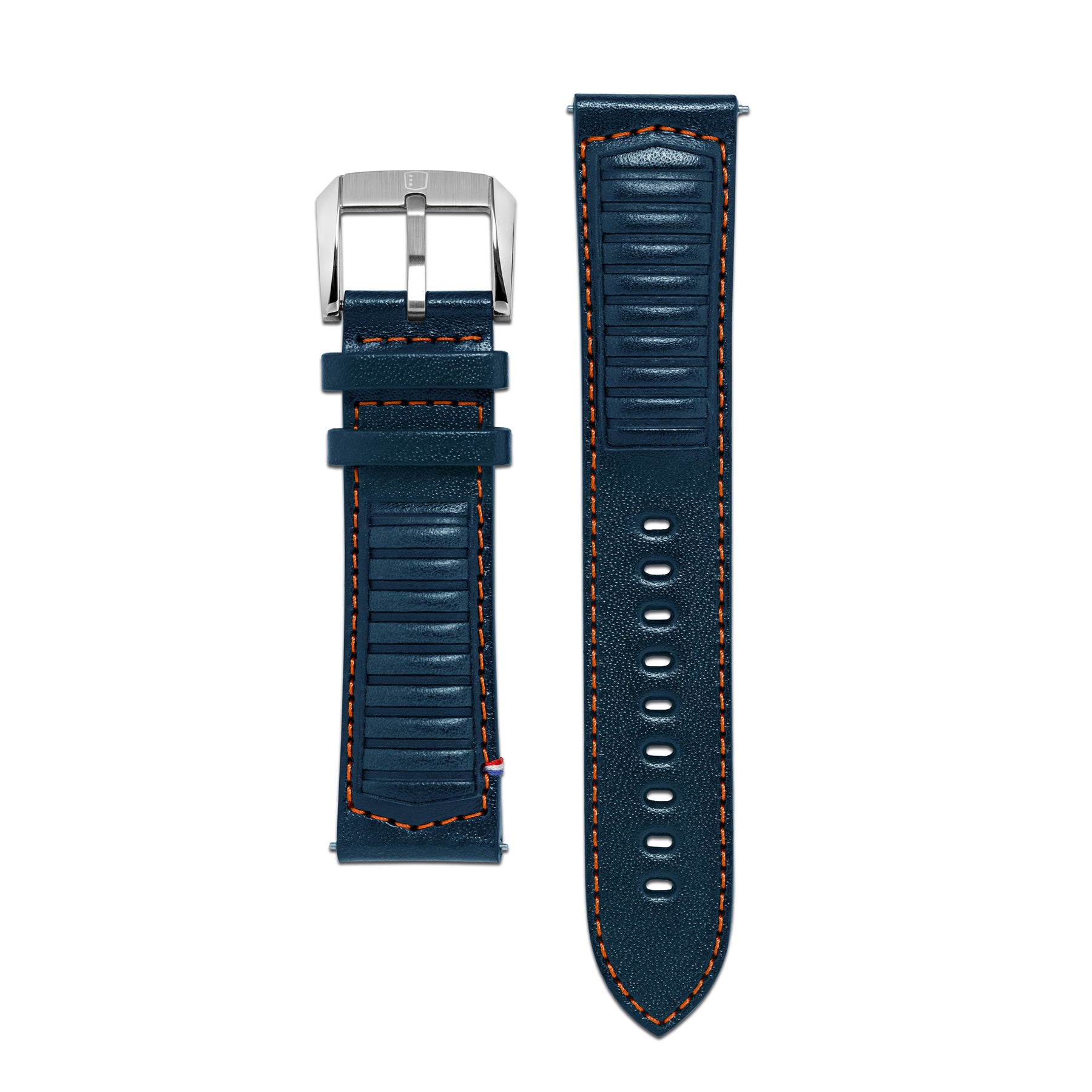 Leather Strap - Driving Blue with Orange Stitching - 22mm