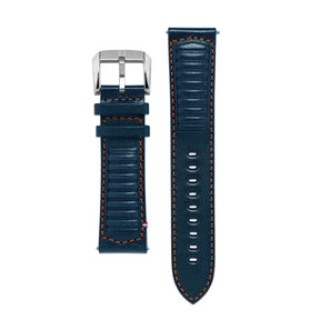 Leather Strap - Driving Blue with Orange Stitching - 22mm