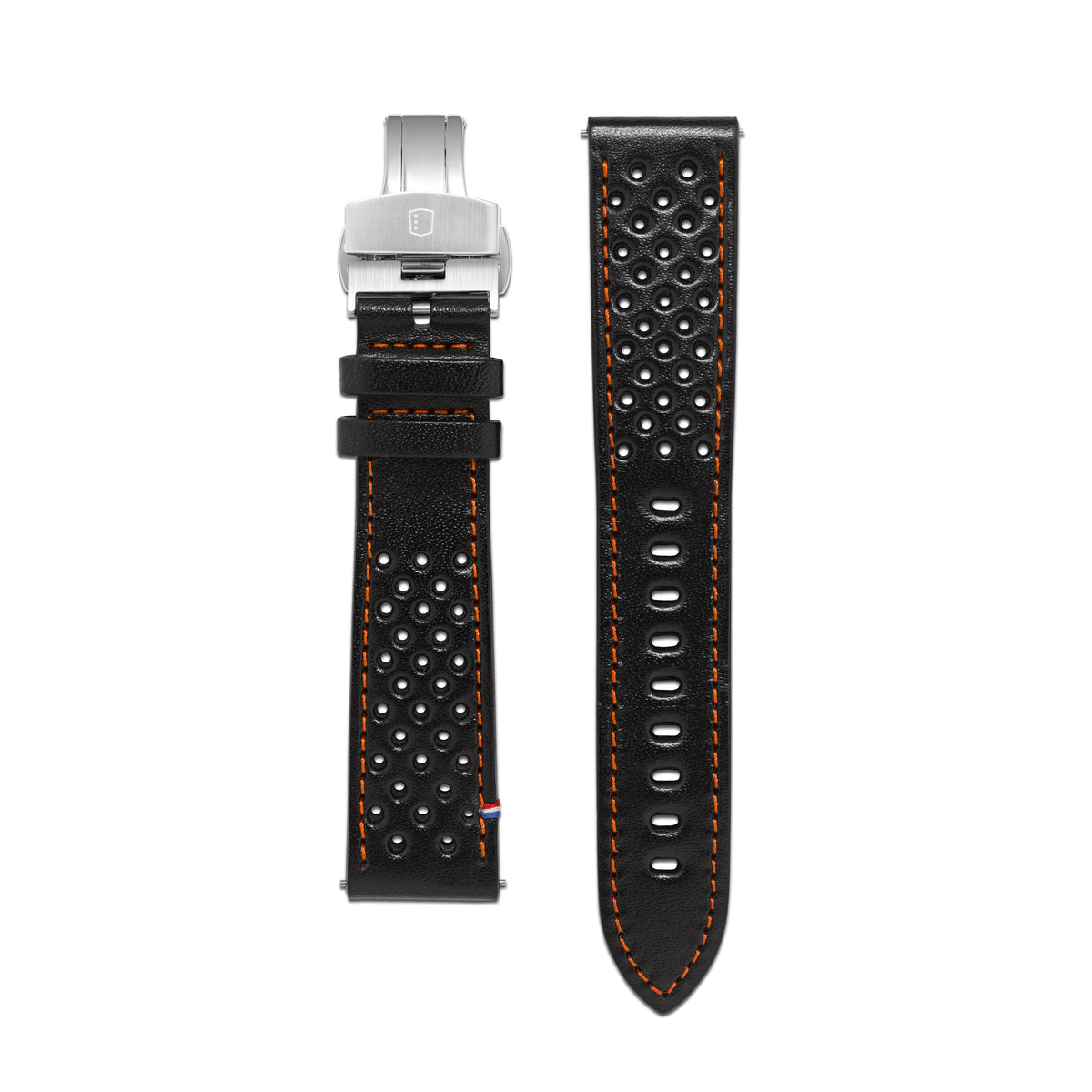 Bracelet Cuir - Racing Noir surpiqûre Orange - 20mm