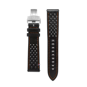 Leather Strap - Racing Black with Orange Stitching - 20mm