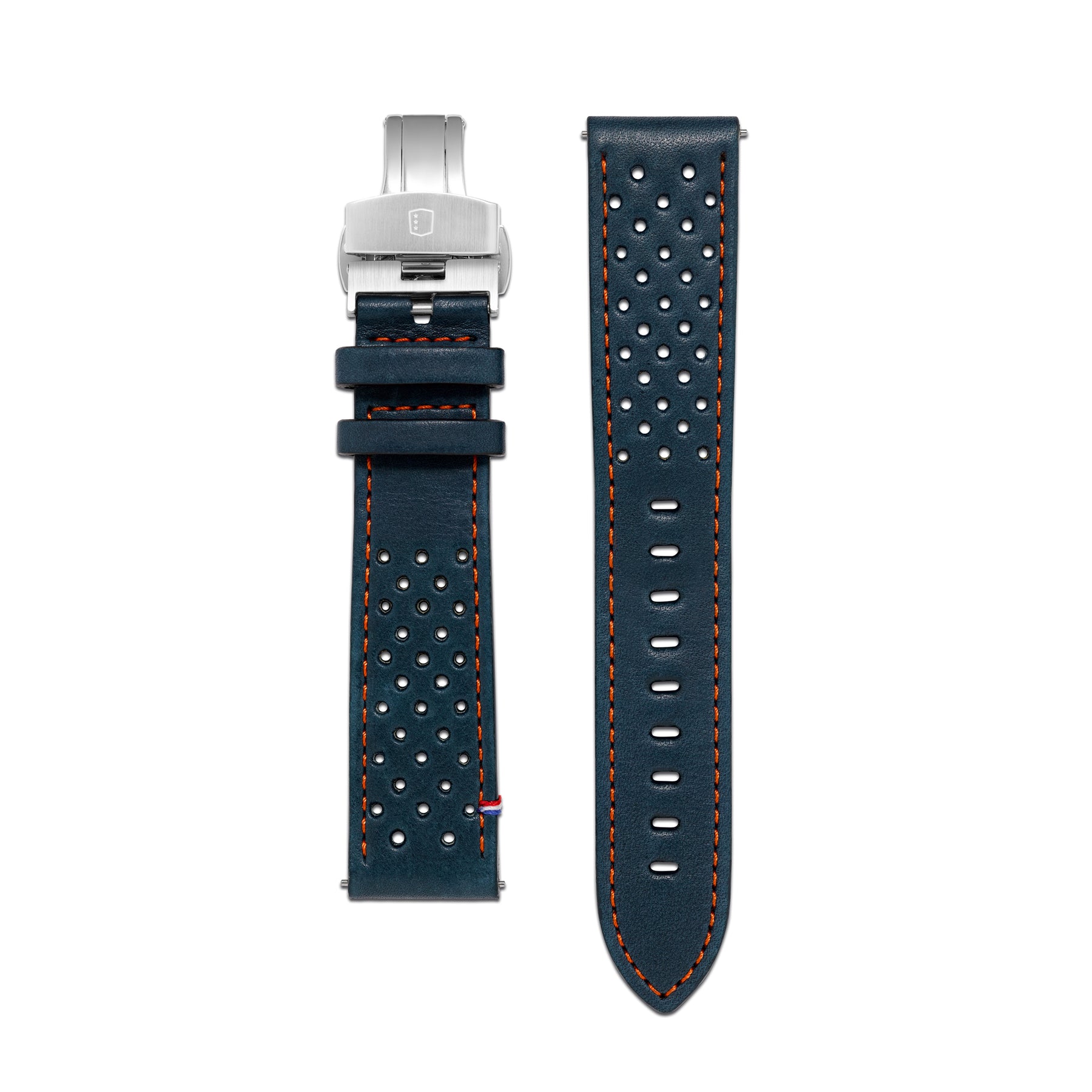 Leather Strap - Racing Blue with Orange stitching - 20mm