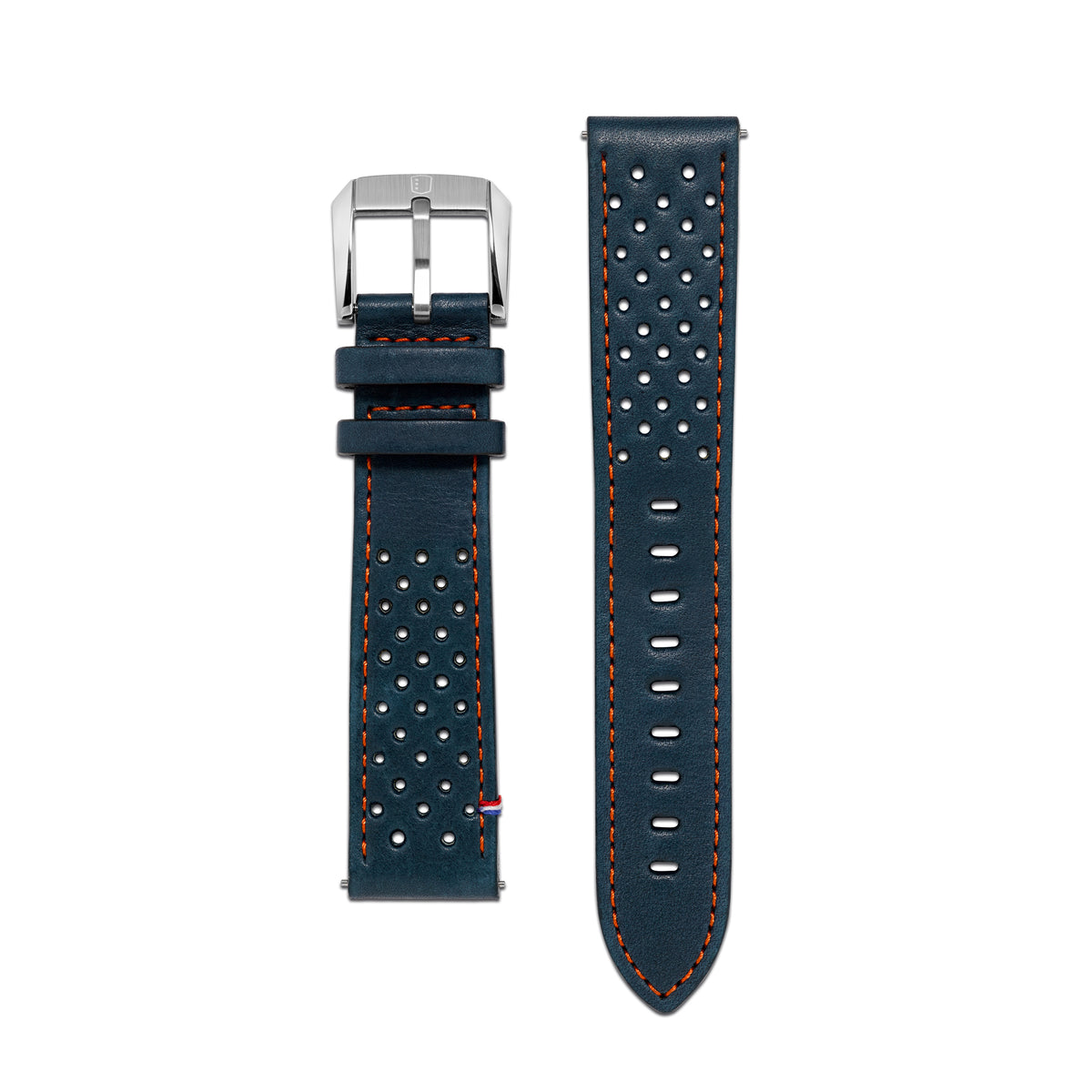 Bracelet Cuir - Racing Bleu surpiqûre Orange - 20mm