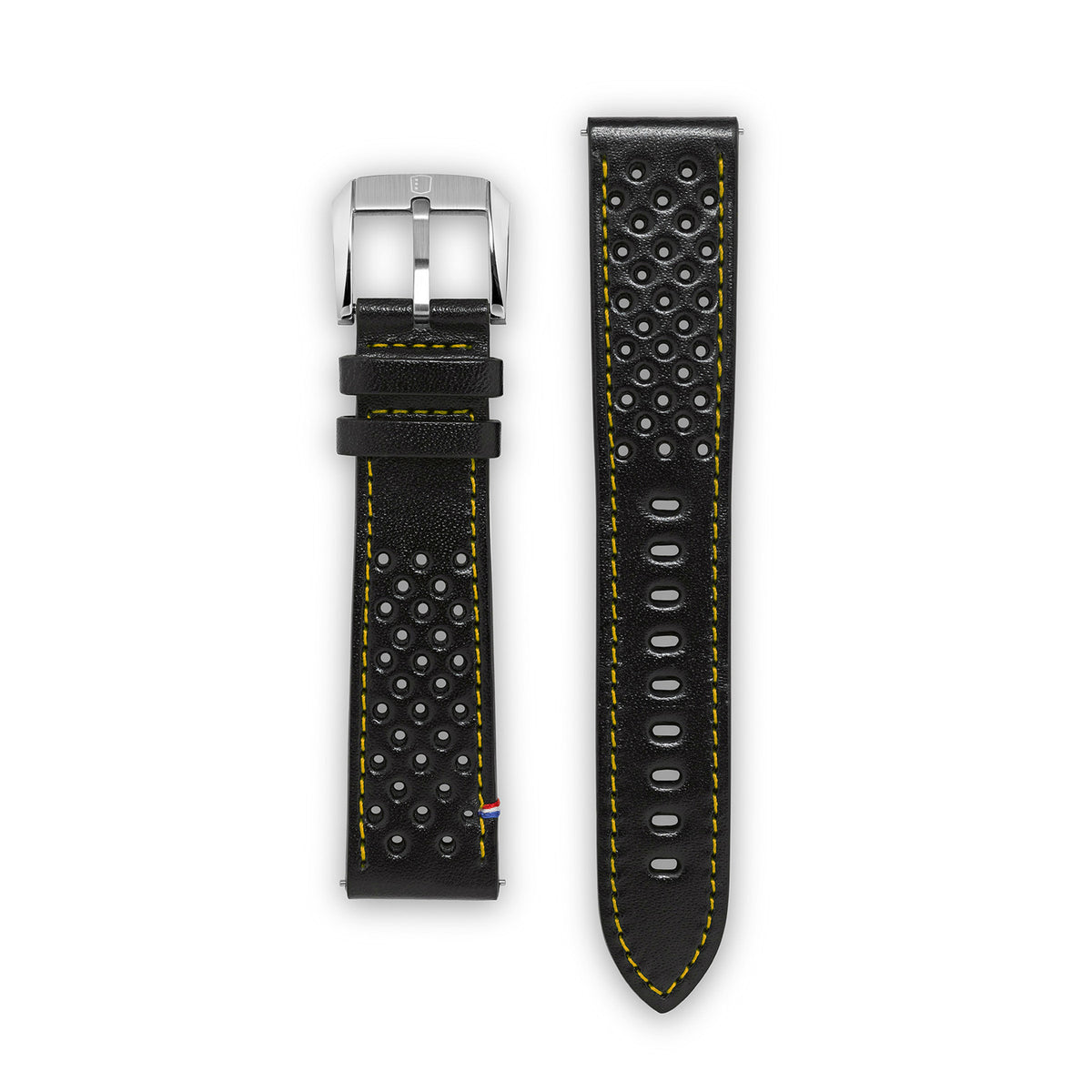Leather Strap - Racing Black with Orange Stitching - 22mm