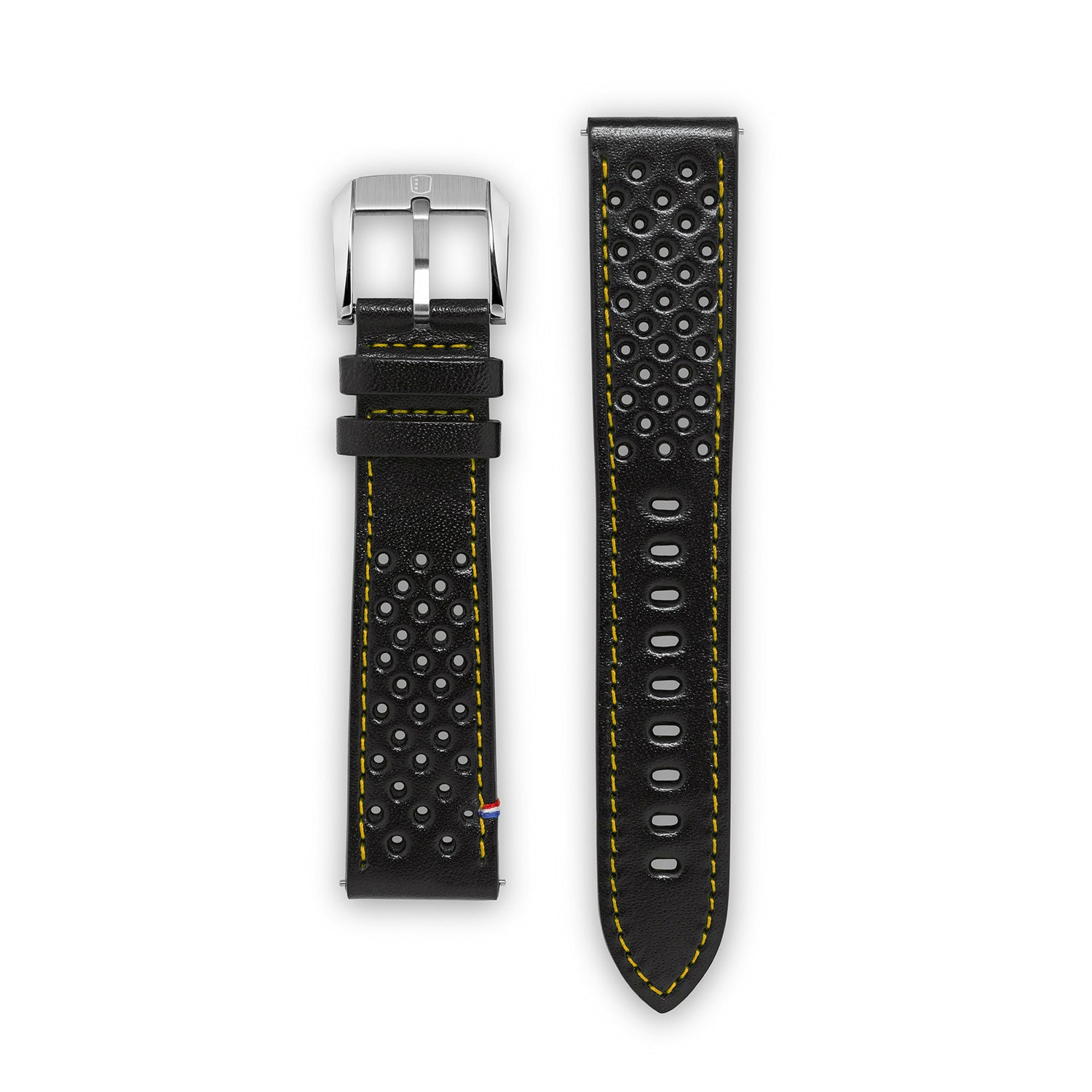 Bracelet Cuir - Racing Noir surpiqûre Jaune - 22mm