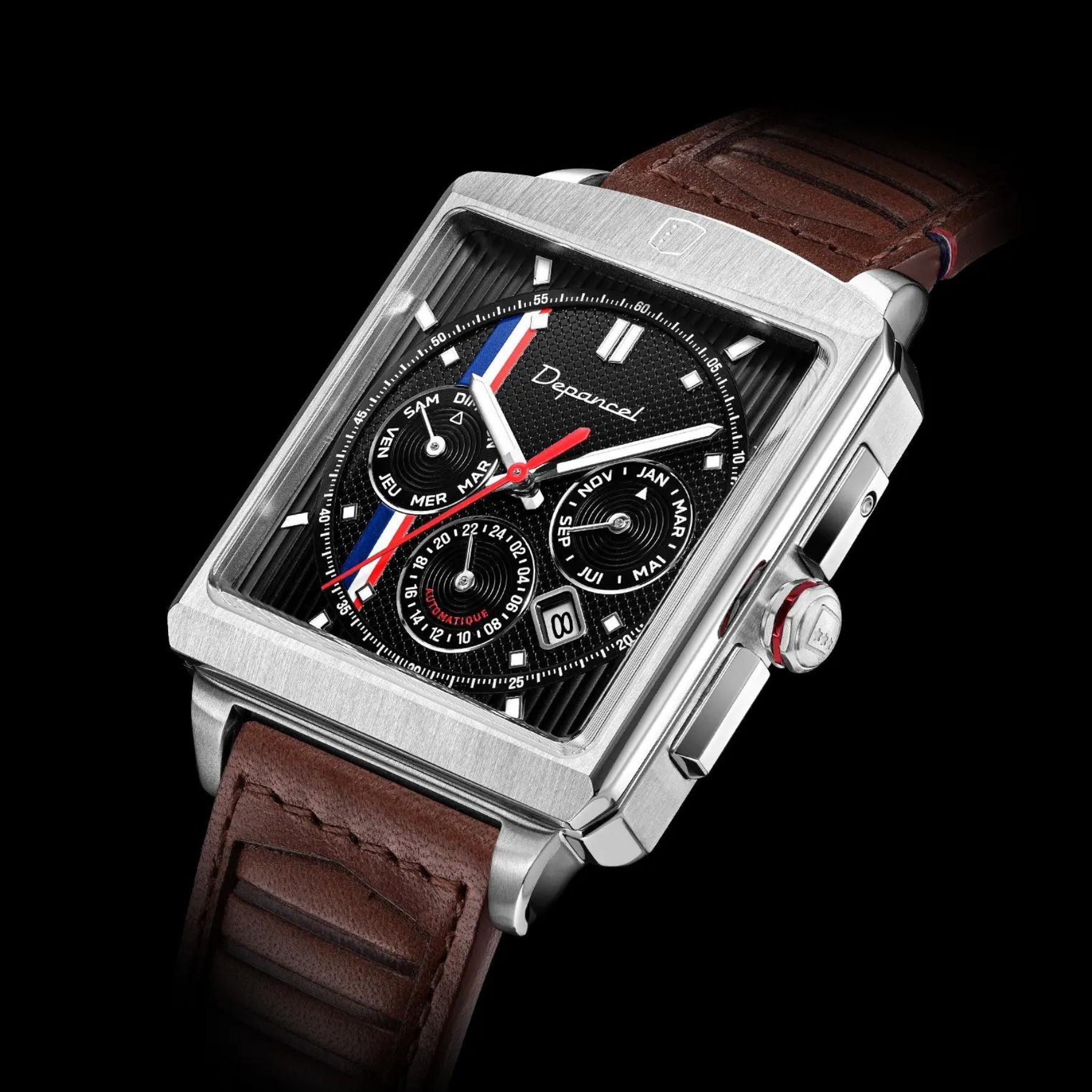 Serie-R - F-back - Black Shadow - montre française homme automatique - calendrier carré