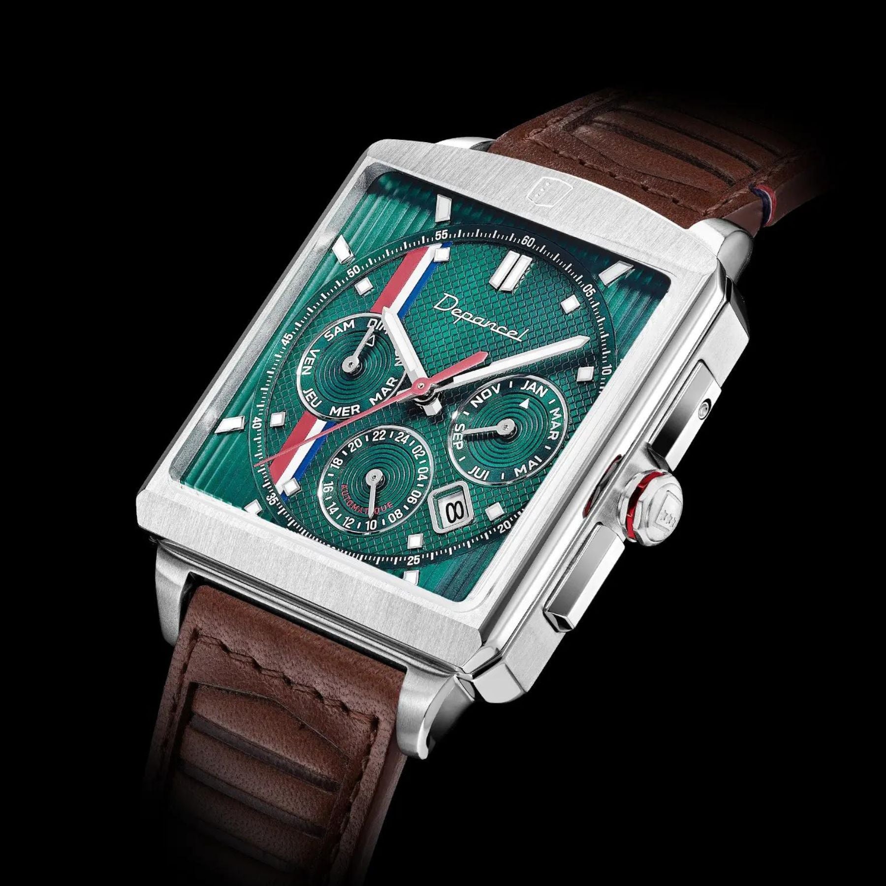 Serie-R - F-back - Metallic Green - montre française homme automatique - calendrier carré