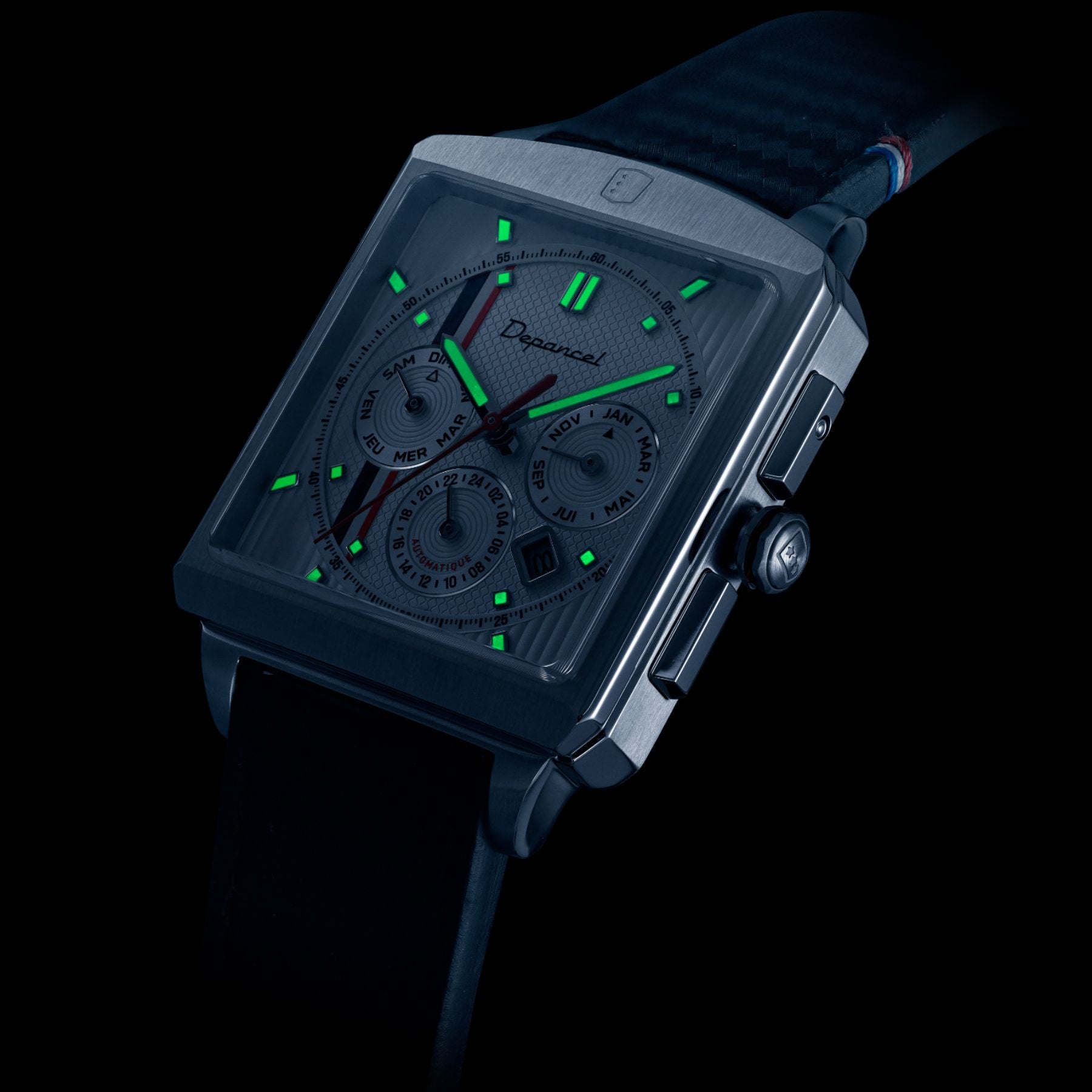 Serie-R - F-back - Metallic Green - montre française homme automatique - calendrier carré